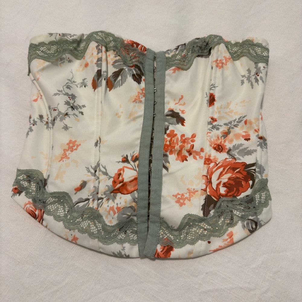 Floral Corset with Green Lace Trim